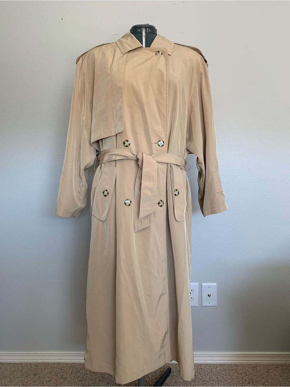 American Bazaar Vintage Beige Trench Coat with Waist Tie Size 12 Petite